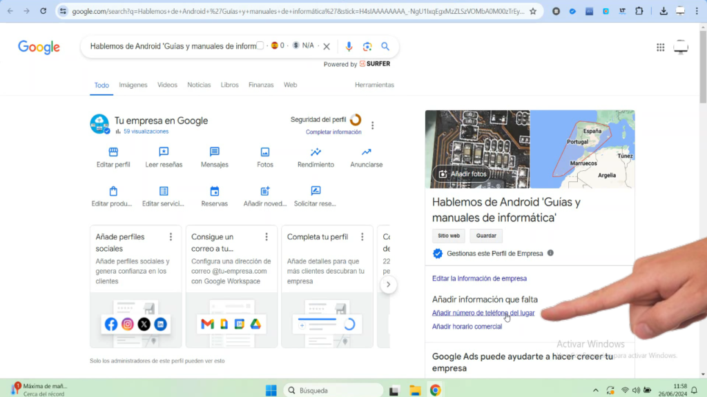 Editar mi número de contacto en Google Business