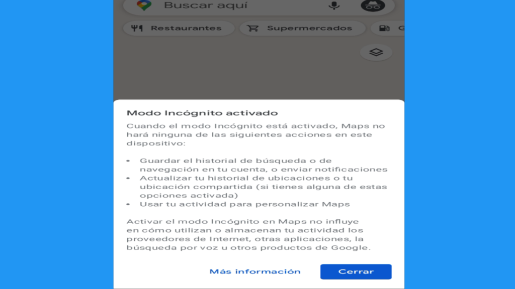 Activar el modo incógnito de Google Maps