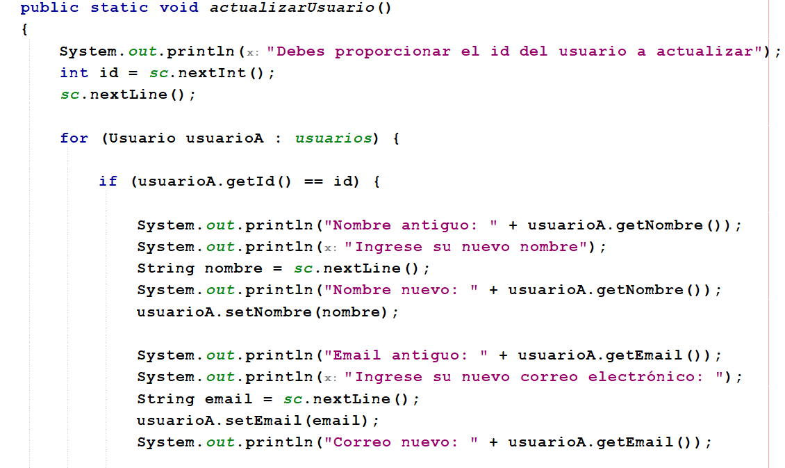 CRUD de usuarios en Java con ArrayList CRUD de usuarios en Java con ArrayList