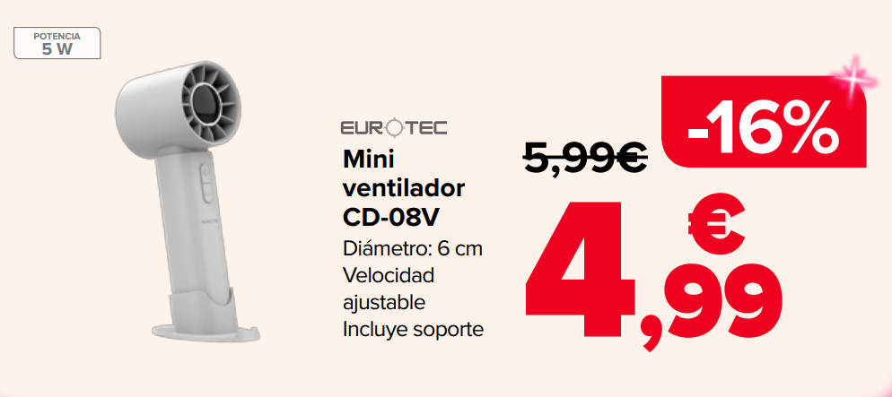 Por solo 4,99 €: así es el mini ventilador Eurotec que vende Carrefour este verano