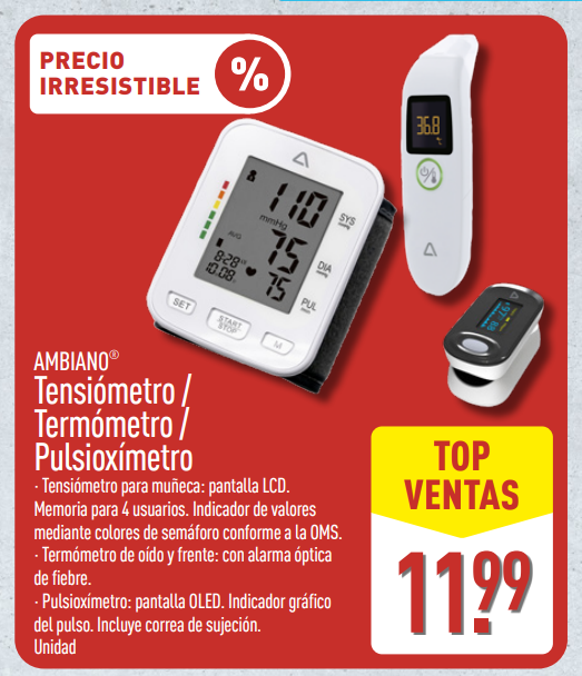 ALDI lanza tensiómetro, termómetro y pulsioxímetro Ambiano por solo 11,99 € la unidad