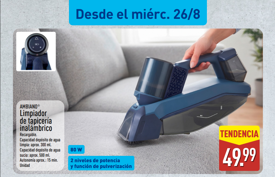 Limpiador de tapicería inalámbrico Ambiano por 49,99 €
