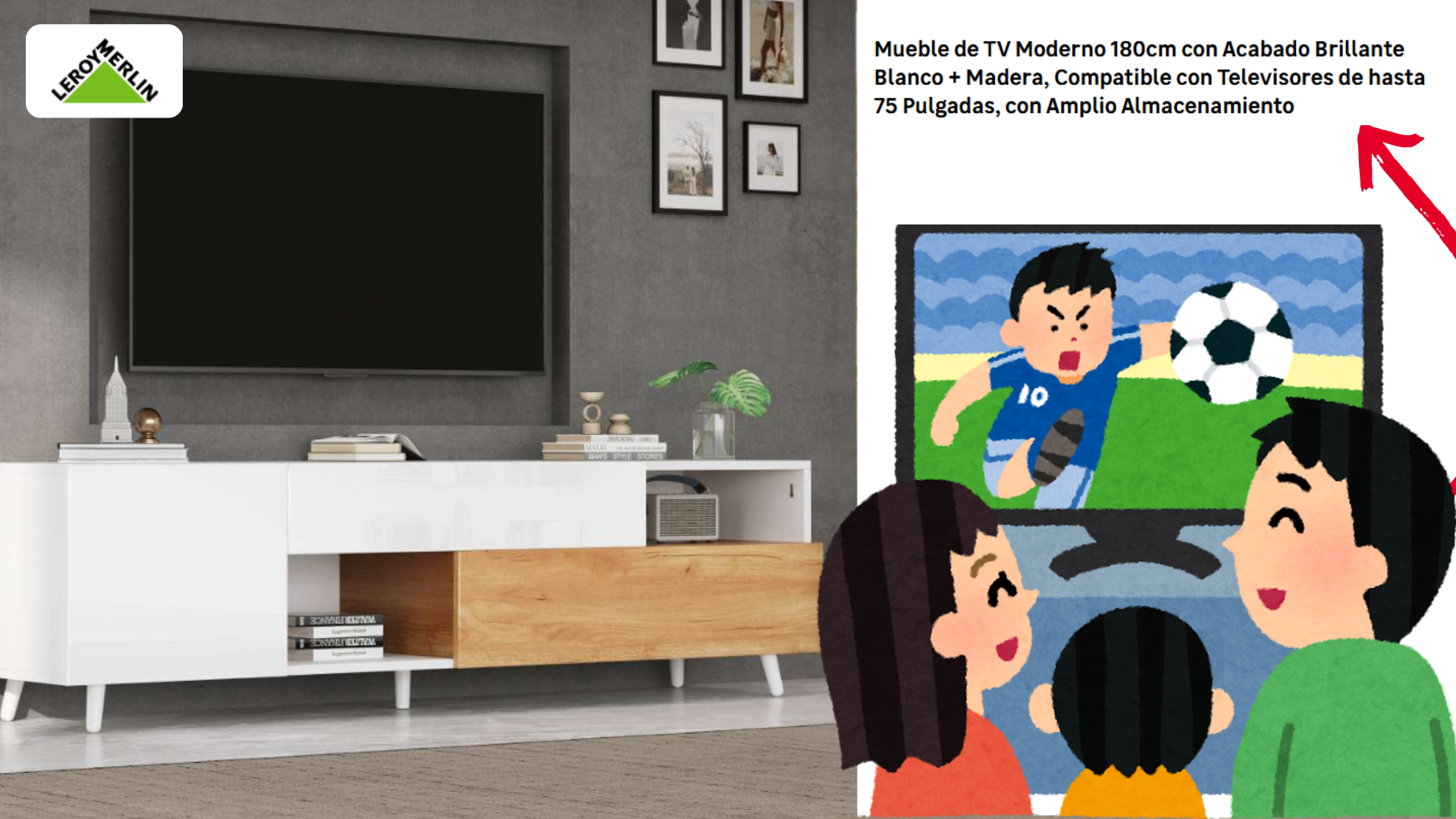 Mueble de TV de 180 cm al 50 % de descuento en Leroy Merlin: diseño moderno por solo 180,99 €
