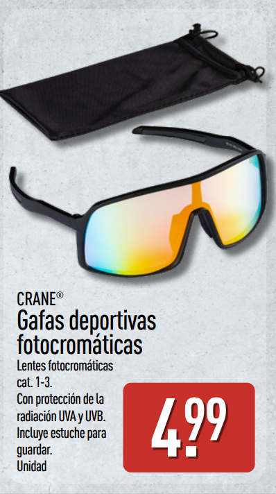 Gafas deportivas fotocromáticas CRANE por 4,99 euros en ALDI
