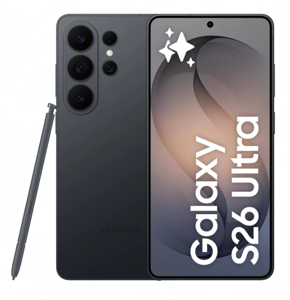 El modelo ofertado es el Samsung Galaxy S26 Ultra 5G en color negro, con una enorme pantalla de 6,9 pulgadas, resolución QHD+, tecnología Dynamic AMOLED 2X, cámara principal de 200 MP, conectividad 5G, 512 GB de memoria interna y 12 GB de RAM.