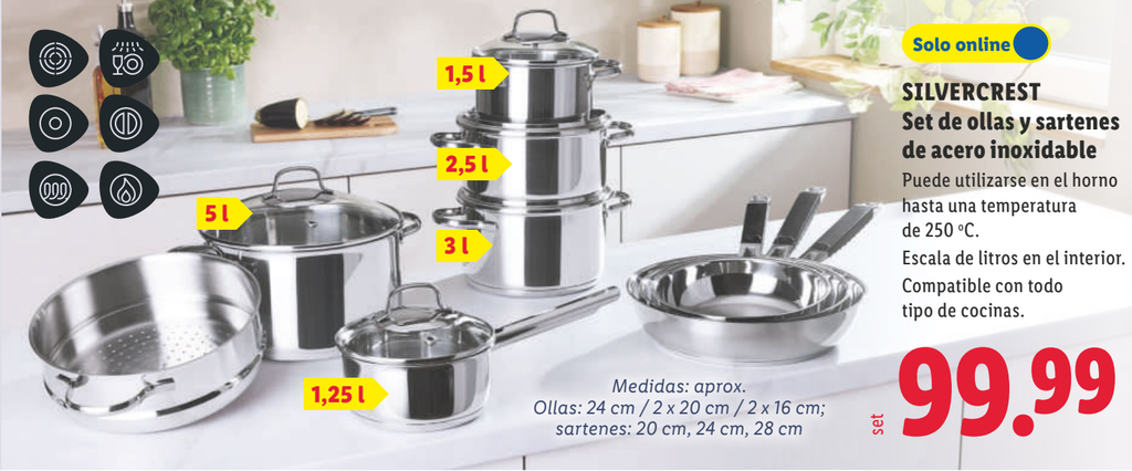 Lidl tiene un set de ollas y sartenes SILVERCREST por 99,99 euros
